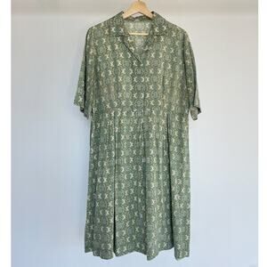 60’s Green Psychedelic Patterned Plus Size Collared Shirt Dress Mod Retro Sz XL